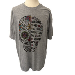 Unisex “I Am The Storm” T-Shirt With Skull Size 2XL Gray With Multicolor Design